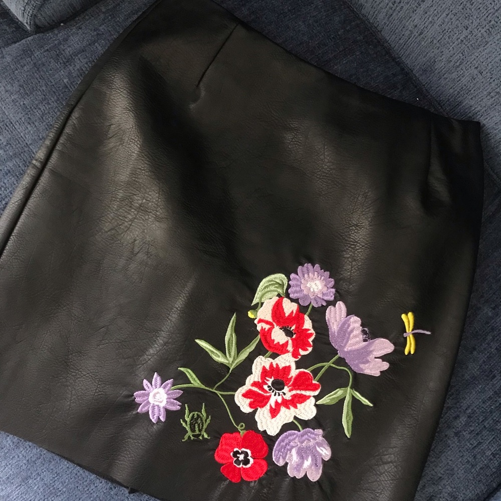 H&M Leather Mini Skirt with Embroidery